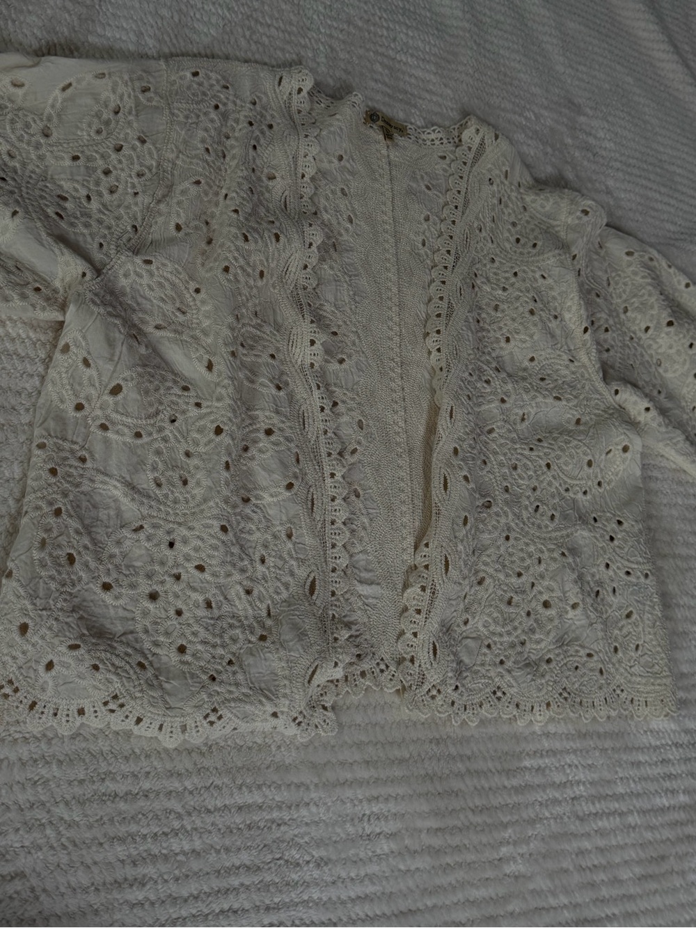 Democracy Cream Lace Cardi with Scallop Trim